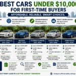Best cars under 10000 for first-time buyers including Honda Civic, Toyota Corolla, Mazda3, Hyundai Elantra, Toyota Prius, Ford Focus, and Honda Fit
